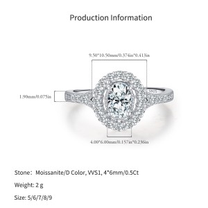 925 Sterling Silver Vintage Luxury 0.5 Ct Oval Moissanite Ring 110200082