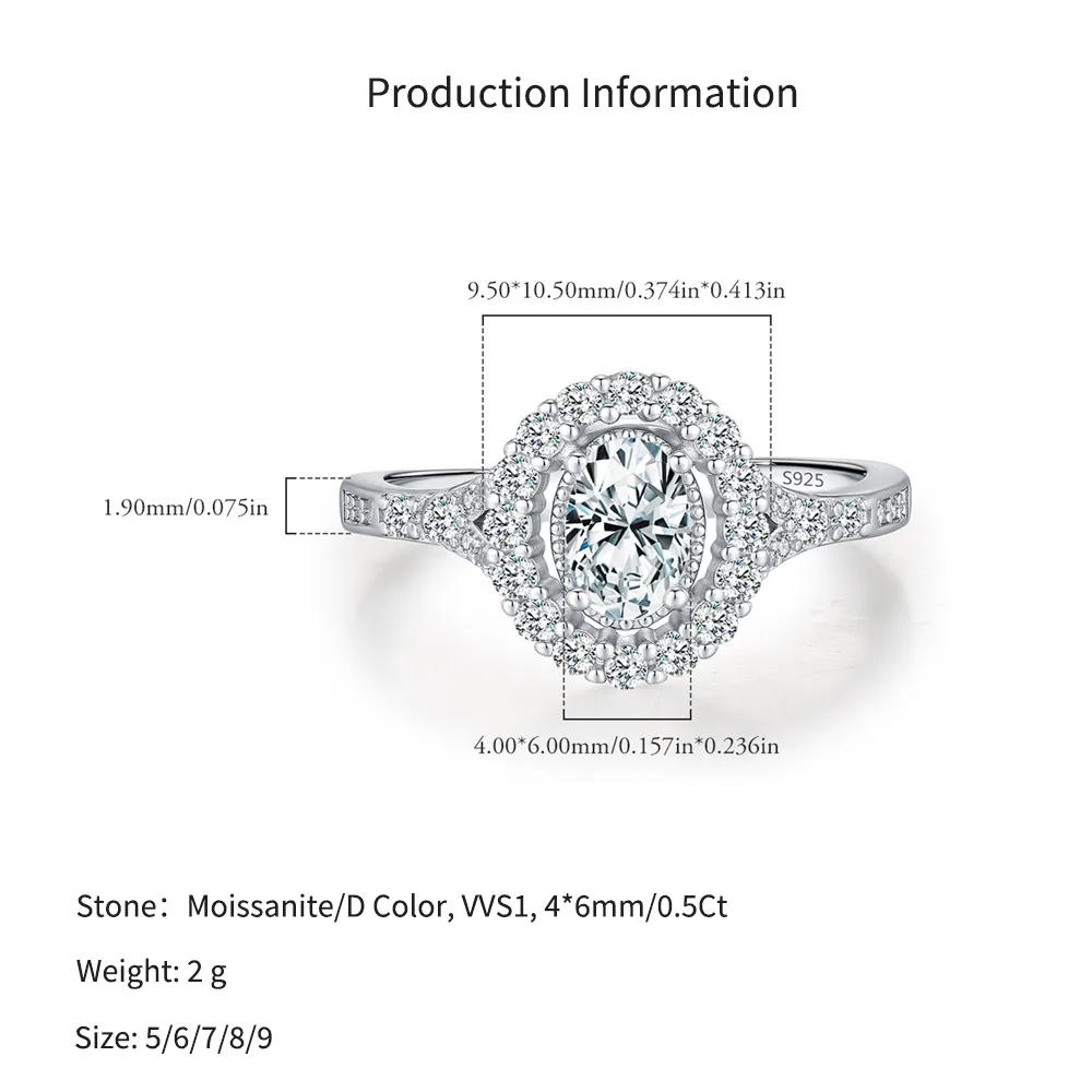 925 Sterling Silver Vintage Luxury 0.5 Ct Oval Moissanite Ring 110200082 - image2