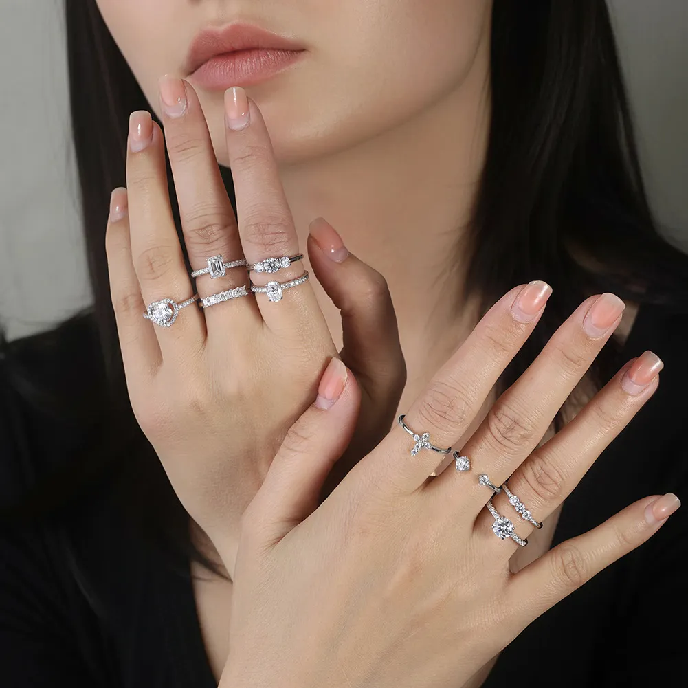 925 Sterling Silver D Color Moissanite Open Cuff Stacking Ring 110200083 - image2