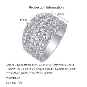925 Sterling Silver Wide Pave Moissanite Ring 110200084