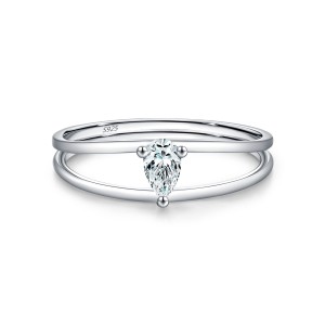 Wholesale 925 Sterling Silver Pear Cut Moissanite Double Band Ring 110200085