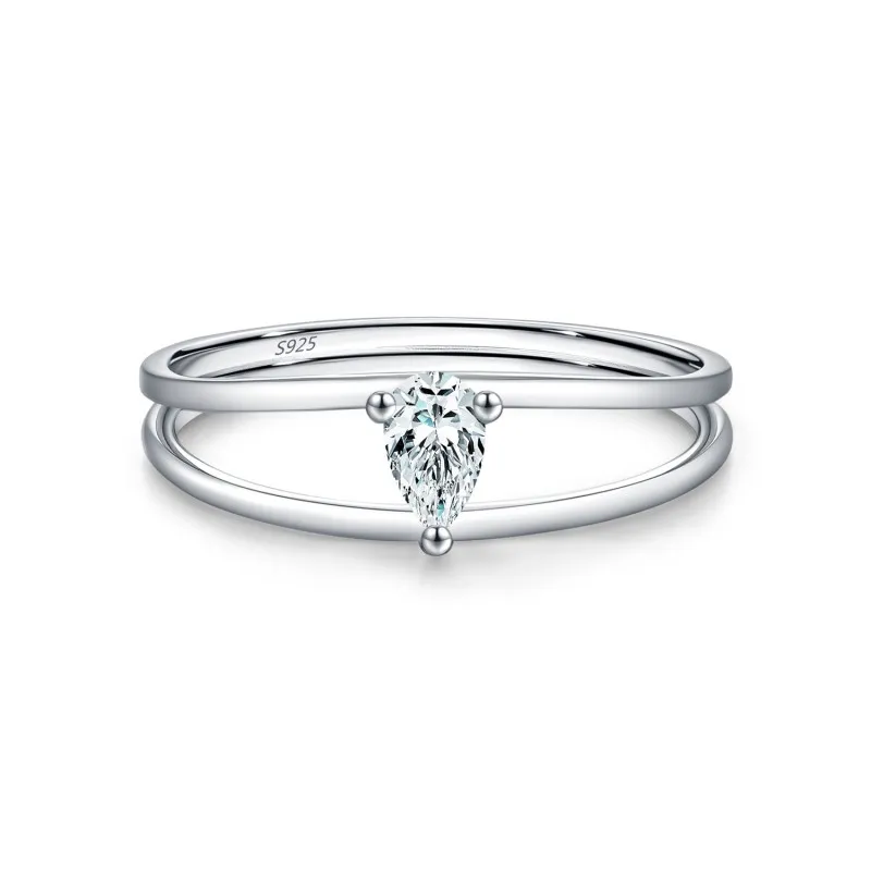 Wholesale 925 Sterling Silver Pear Cut Moissanite Double Band Ring 110200085 Wholesale 925 Sterling Silver Pear Cut Moissanite Double Band Ring 110200085