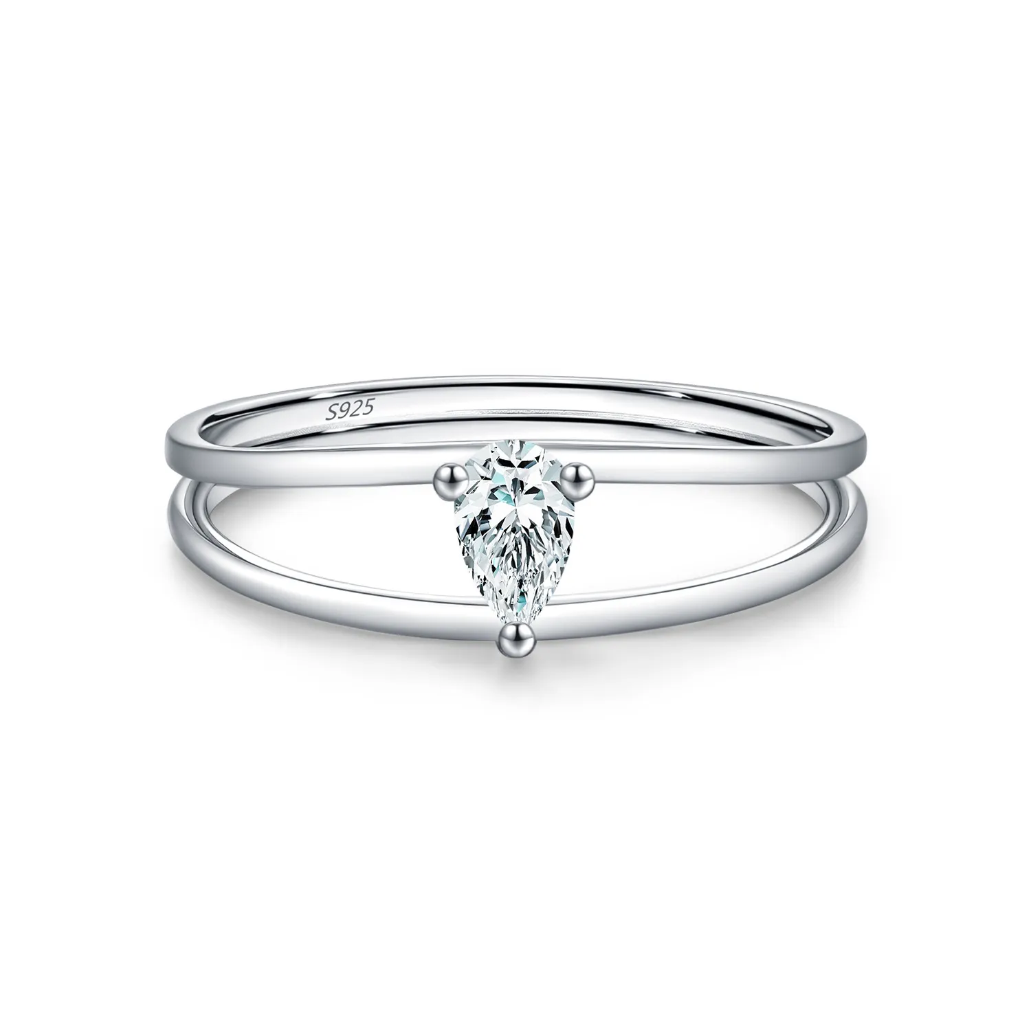 Wholesale 925 Sterling Silver Pear Cut Moissanite Double Band Ring 110200085