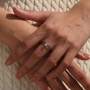 Wholesale 925 Sterling Silver Pear Cut Moissanite Double Band Ring 110200085