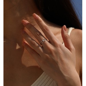 Wholesale 925 Sterling Silver Pear Cut Moissanite Double Band Ring 110200085