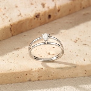 Wholesale 925 Sterling Silver Pear Cut Moissanite Double Band Ring 110200085