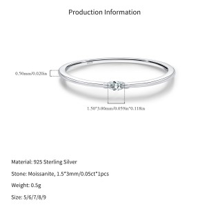 Wholesale 925 Sterling Silver Moissanite Minimalist Stacking Ring 110200087