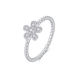 Wholesale 925 Sterling Silver Moissanite Flower Beaded Stacking Ring 110200088 Wholesale 925 Sterling Silver Moissanite Flower Beaded Stacking Ring 110200088