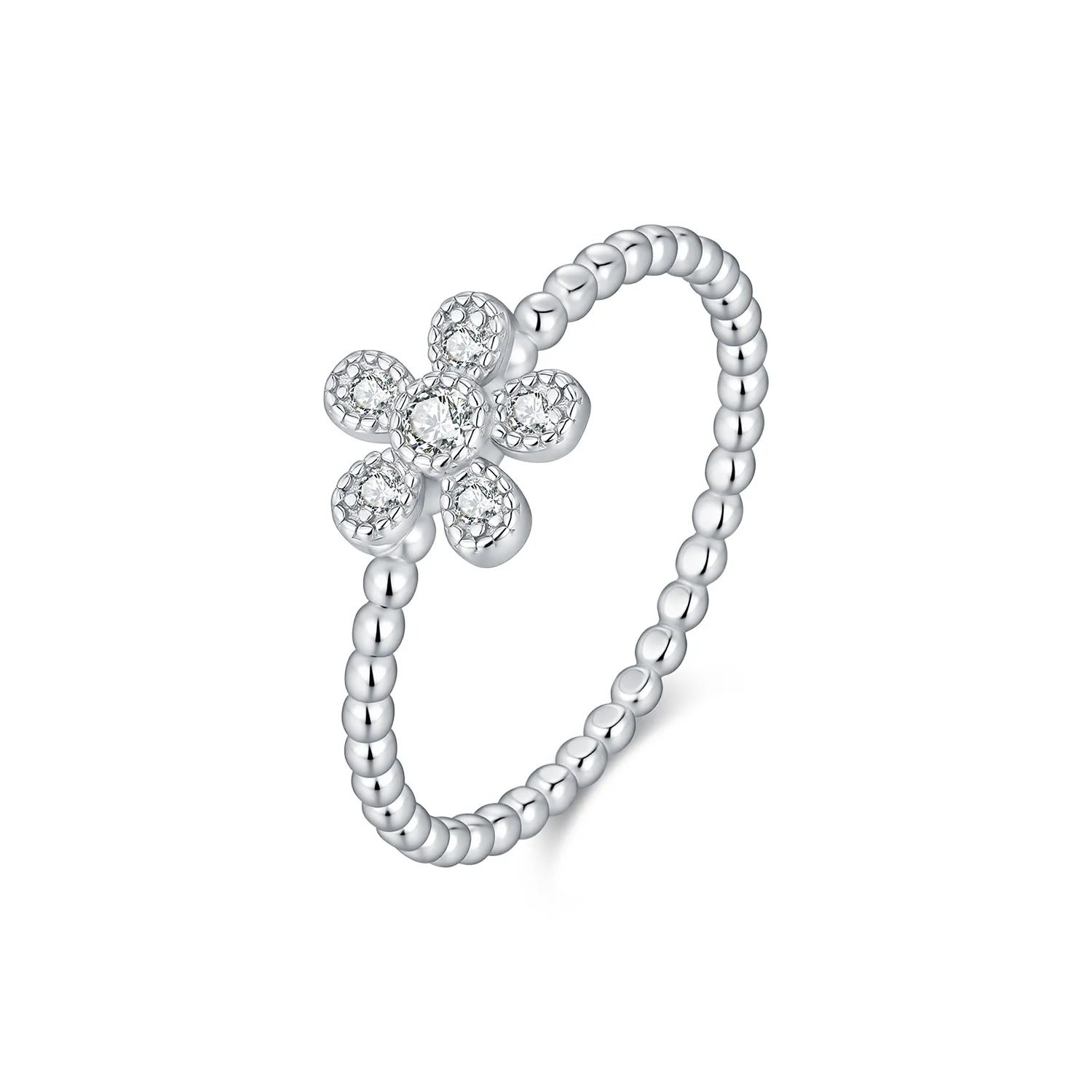 Wholesale 925 Sterling Silver Moissanite Flower Beaded Stacking Ring 110200088 Wholesale 925 Sterling Silver Moissanite Flower Beaded Stacking Ring 110200088