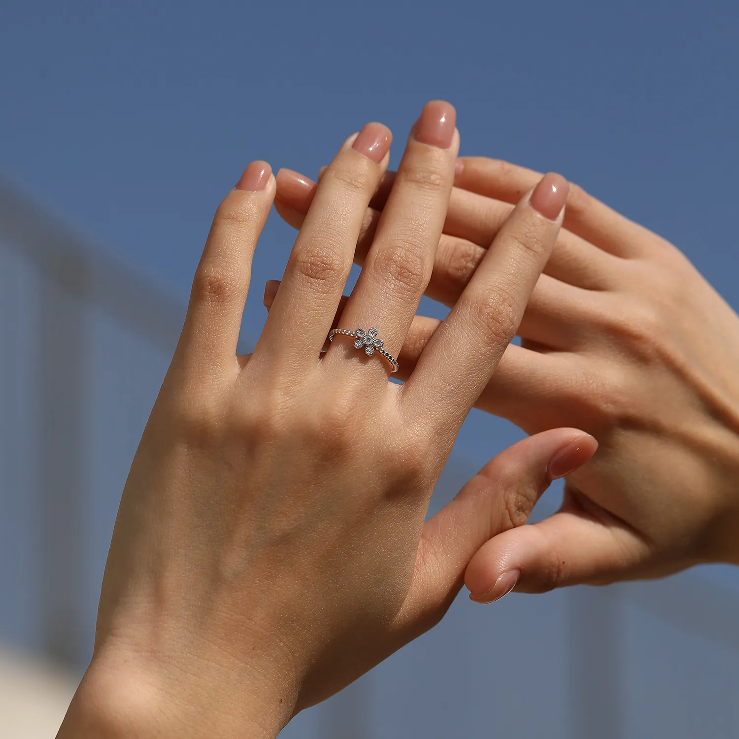 Wholesale 925 Sterling Silver Moissanite Flower Beaded Stacking Ring 110200088 - image1