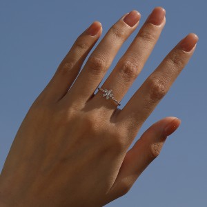 Wholesale 925 Sterling Silver Moissanite Flower Beaded Stacking Ring 110200088 Wholesale 925 Sterling Silver Moissanite Flower Beaded Stacking Ring 110200088