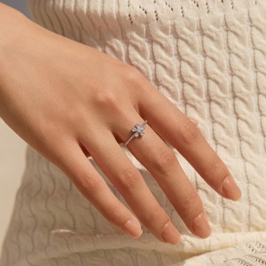 Wholesale 925 Sterling Silver Moissanite Flower Beaded Stacking Ring 110200088 Wholesale 925 Sterling Silver Moissanite Flower Beaded Stacking Ring 110200088