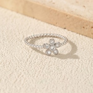 Wholesale 925 Sterling Silver Moissanite Flower Beaded Stacking Ring 110200088 Wholesale 925 Sterling Silver Moissanite Flower Beaded Stacking Ring 110200088