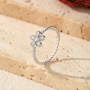Wholesale 925 Sterling Silver Moissanite Flower Beaded Stacking Ring 110200088 Wholesale 925 Sterling Silver Moissanite Flower Beaded Stacking Ring 110200088
