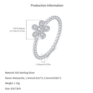 Wholesale 925 Sterling Silver Moissanite Flower Beaded Stacking Ring 110200088 Wholesale 925 Sterling Silver Moissanite Flower Beaded Stacking Ring 110200088