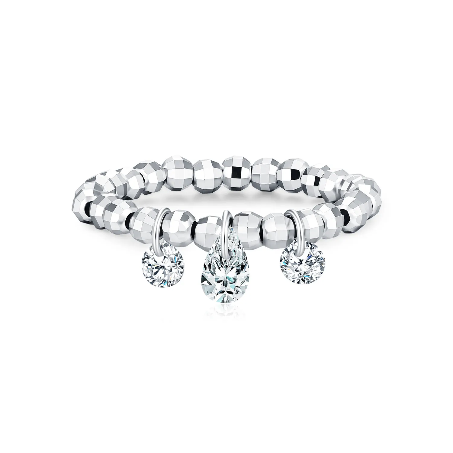 Wholesale 925 Sterling Silver Moissanite Dangle Charm Beaded Ring 110200089