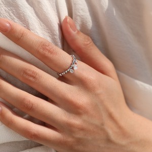 Wholesale 925 Sterling Silver Moissanite Dangle Charm Beaded Ring 110200089