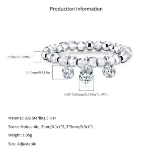 Wholesale 925 Sterling Silver Moissanite Dangle Charm Beaded Ring 110200089