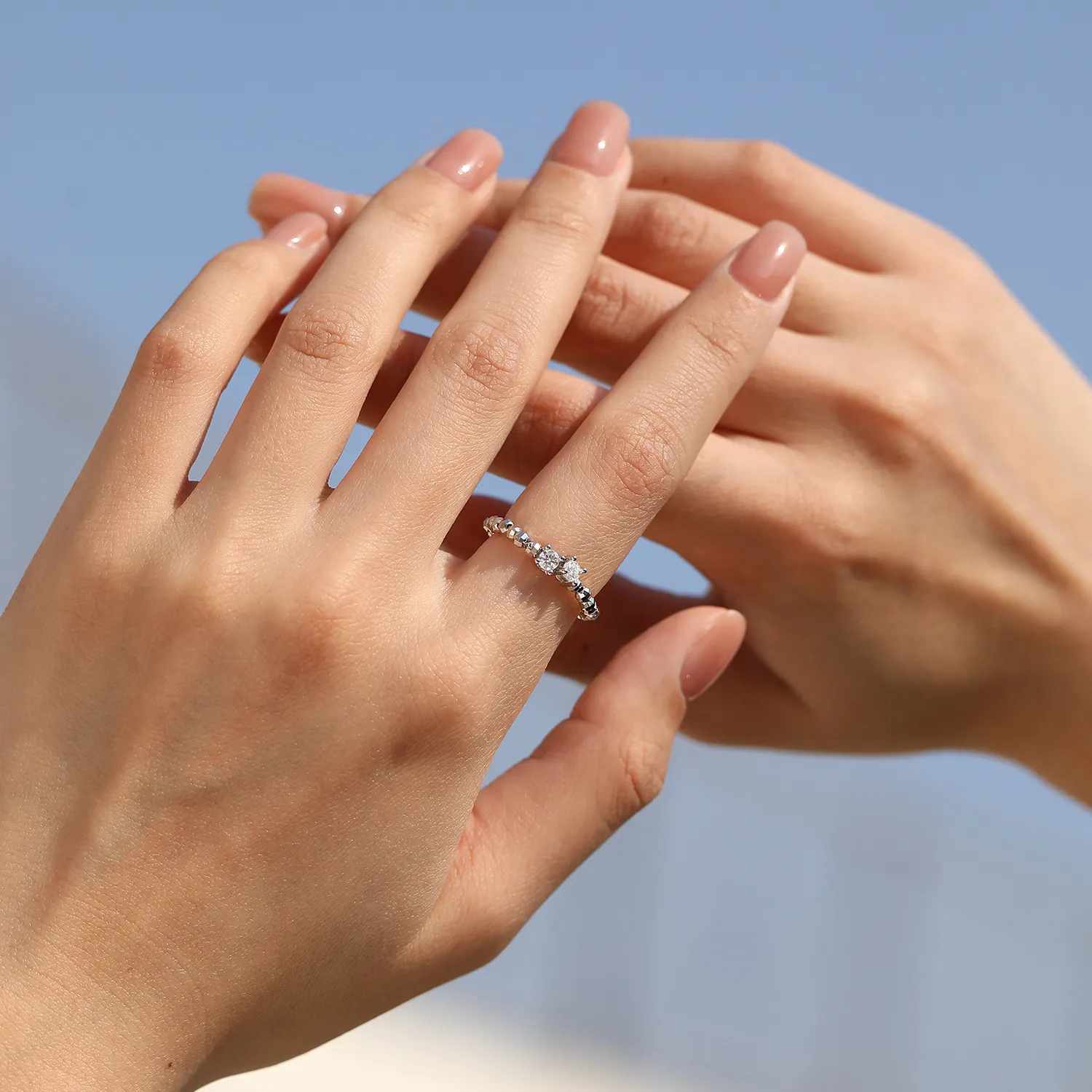 Wholesale 925 Sterling Silver Moissanite Adjustable Beaded Stacking Ring 110200091 - image1