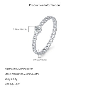 Wholesale 925 Sterling Silver Moissanite Chain Link Ring 110200092 Wholesale 925 Sterling Silver Moissanite Chain Link Ring 110200092