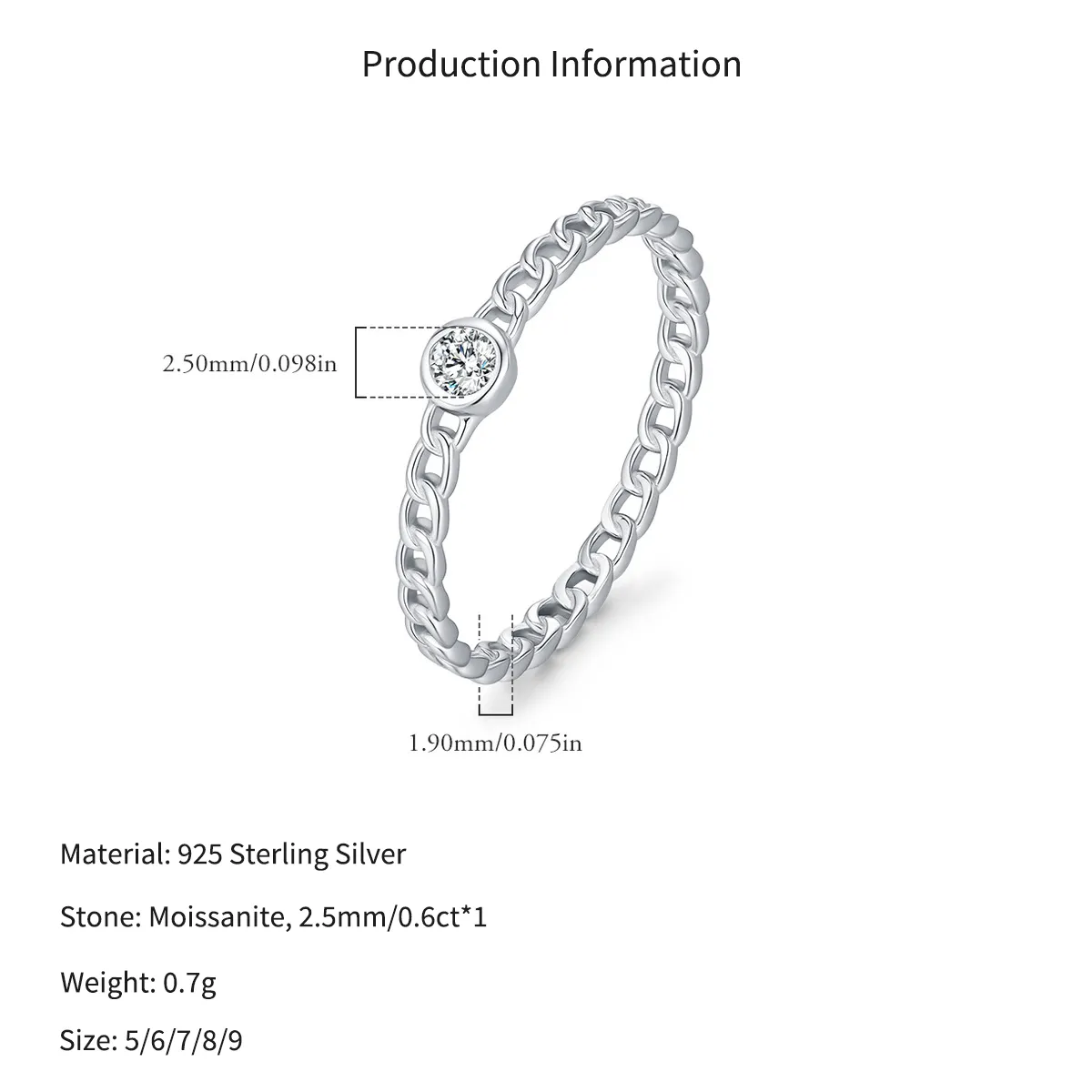 Wholesale 925 Sterling Silver Moissanite Chain Link Ring 110200092 - image2