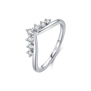 Wholesale 925 Sterling Silver Moissanite V-Shaped Crown Ring 110200093