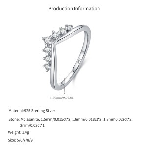 Wholesale 925 Sterling Silver Moissanite V-Shaped Crown Ring 110200093
