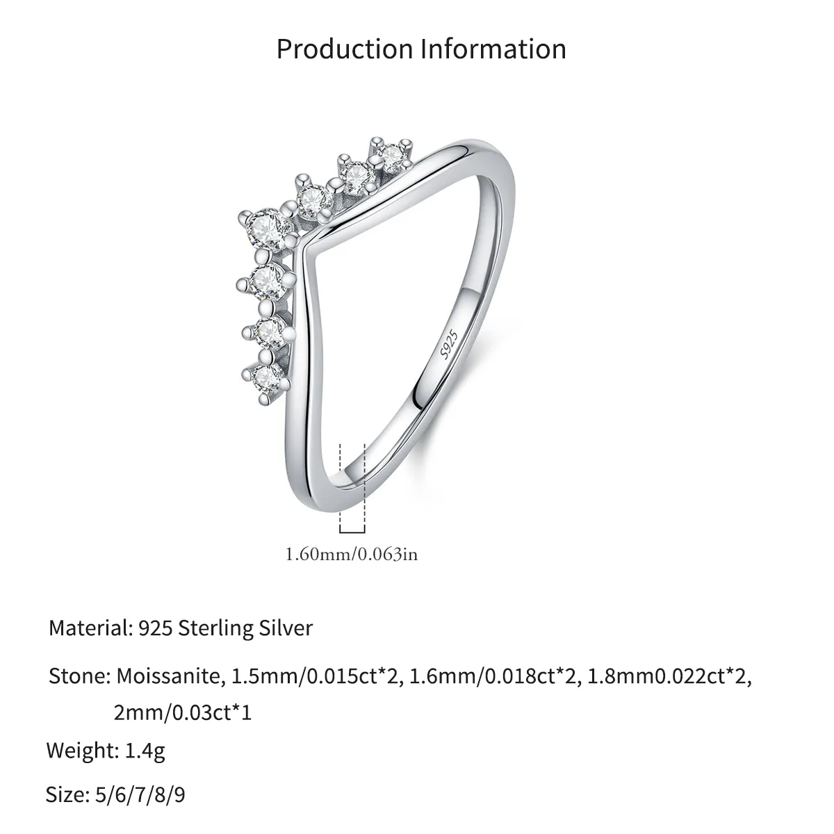 Wholesale 925 Sterling Silver Moissanite V-Shaped Crown Ring 110200093 - image2