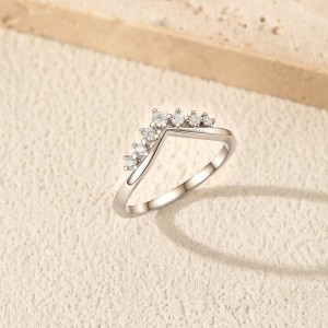 Wholesale 925 Sterling Silver Moissanite V-Shaped Crown Ring 110200093