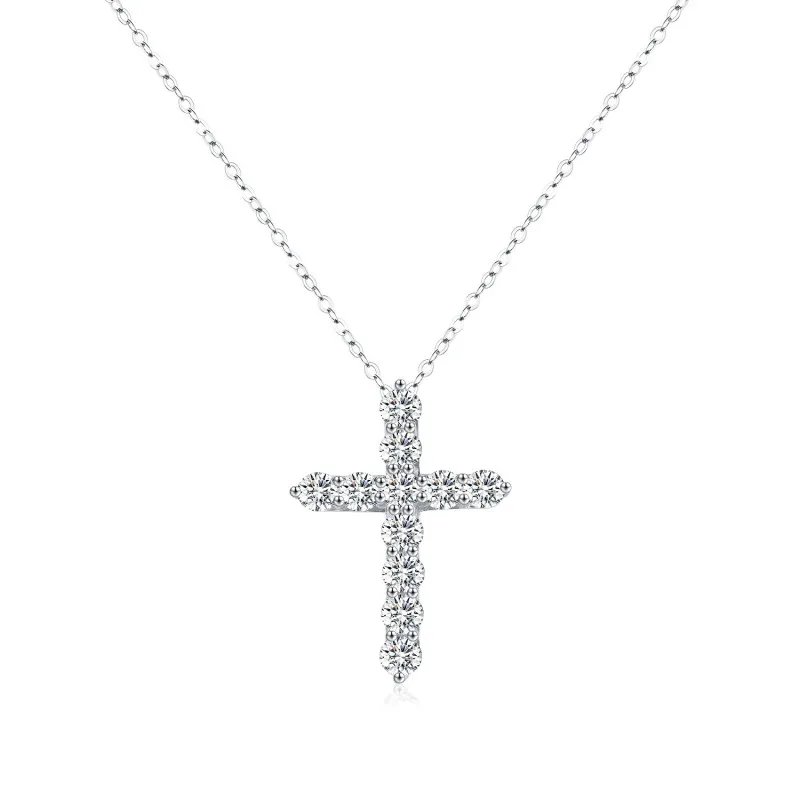 925 Sterling Silver Moissanite Cross Necklace 110300001