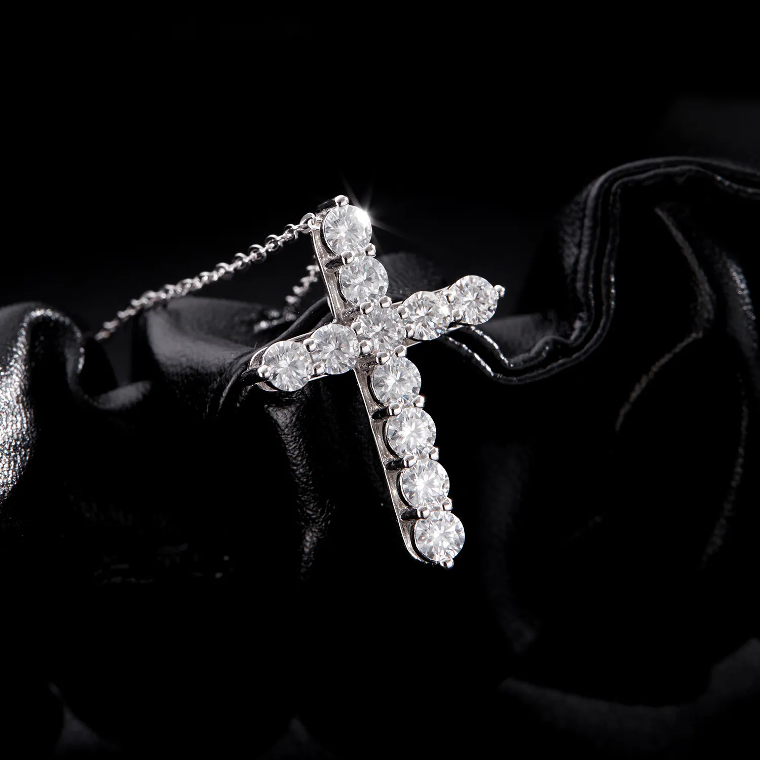925 Sterling Silver Moissanite Cross Necklace 110300001 - image2