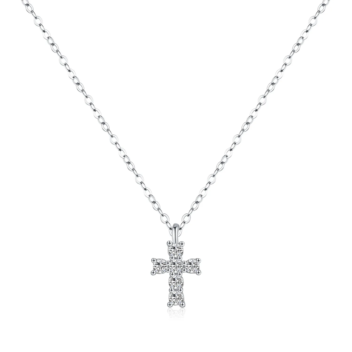 925 Sterling Silver Moissanite Cross Necklace110300003