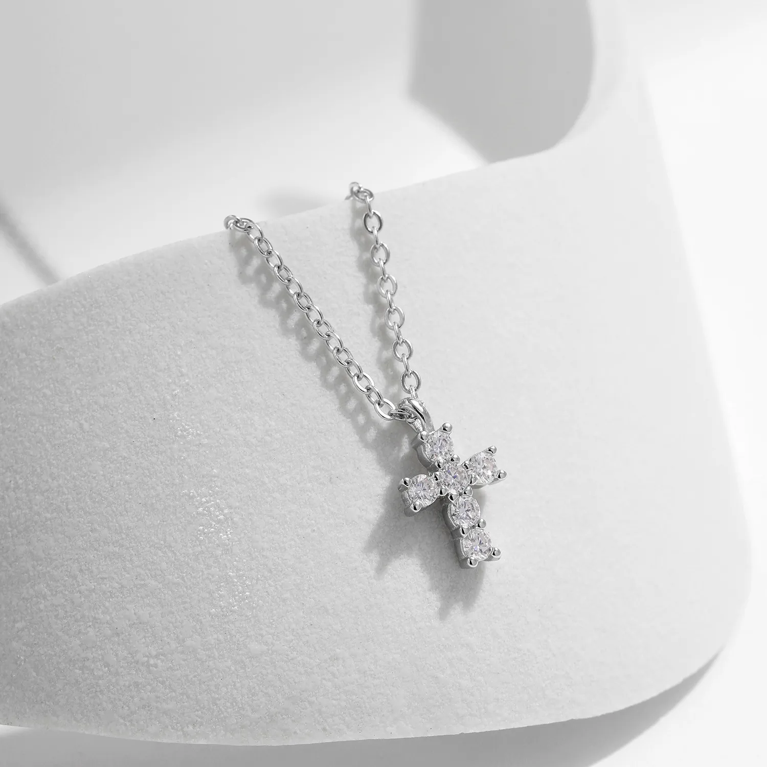 925 Sterling Silver Moissanite Cross Necklace110300003 - image2