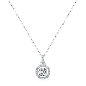925 Sterling Silver Round Moissanite Necklace 110300006