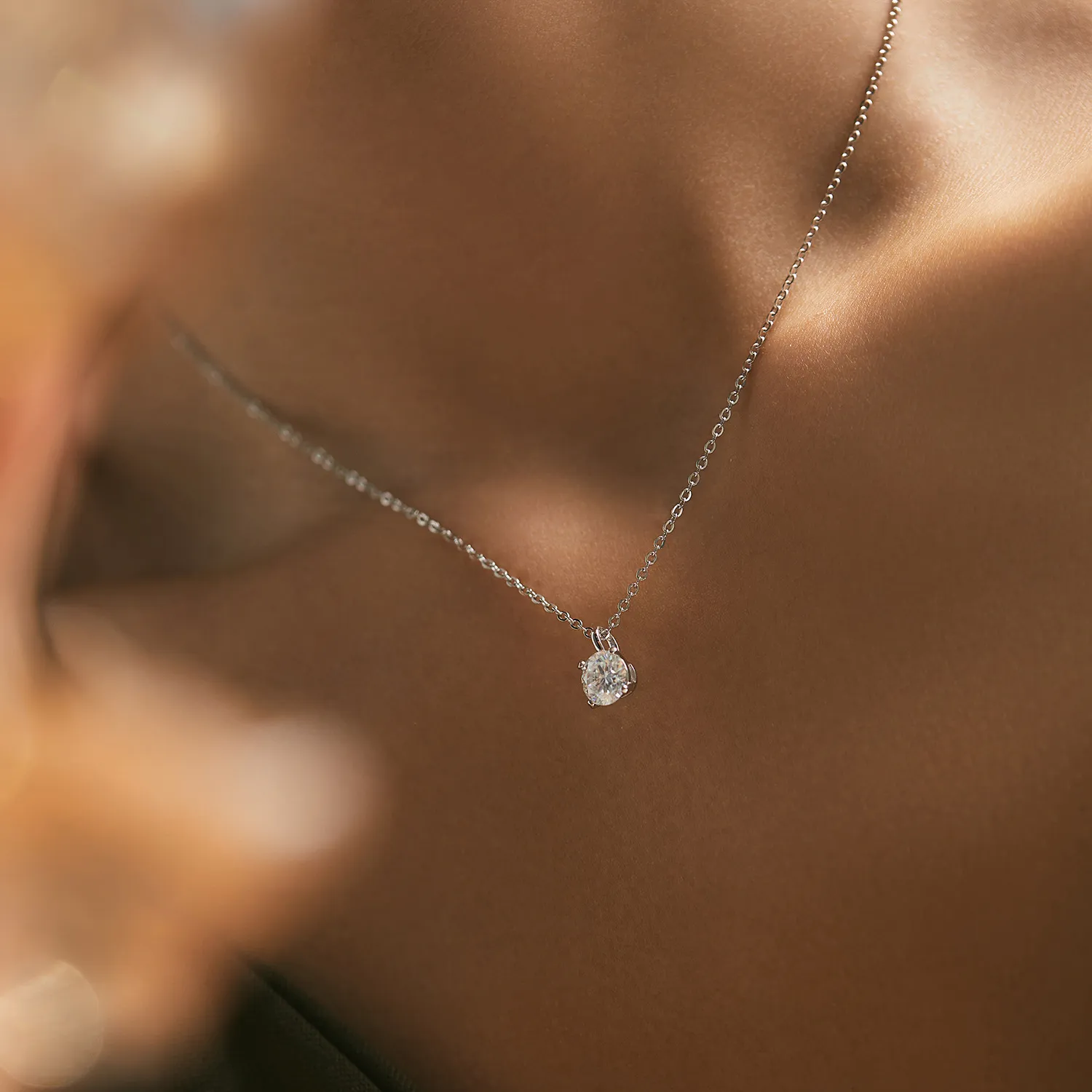 925 Sterling Silver Round Moissanite Necklace 110300006 - image1