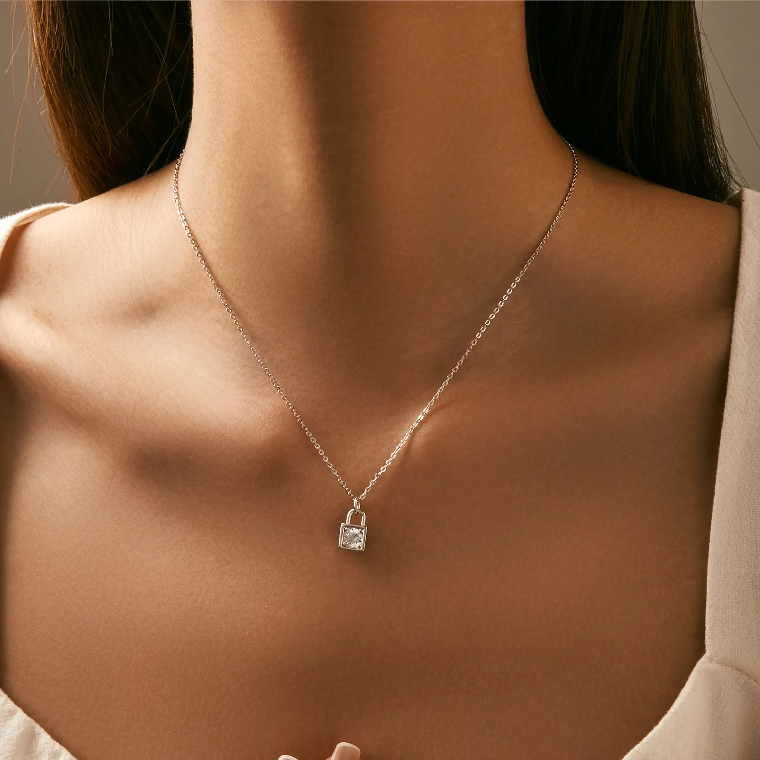 S925 Unique Moissanite Lock Penant Necklace 110300010 - image1