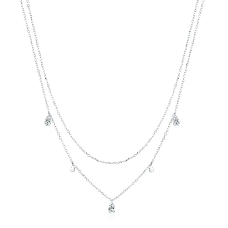 925 Sterling Silver Moissanite Layered Teardrop Charm Necklace 110300012