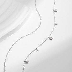 925 Sterling Silver Moissanite Layered Teardrop Charm Necklace 110300012