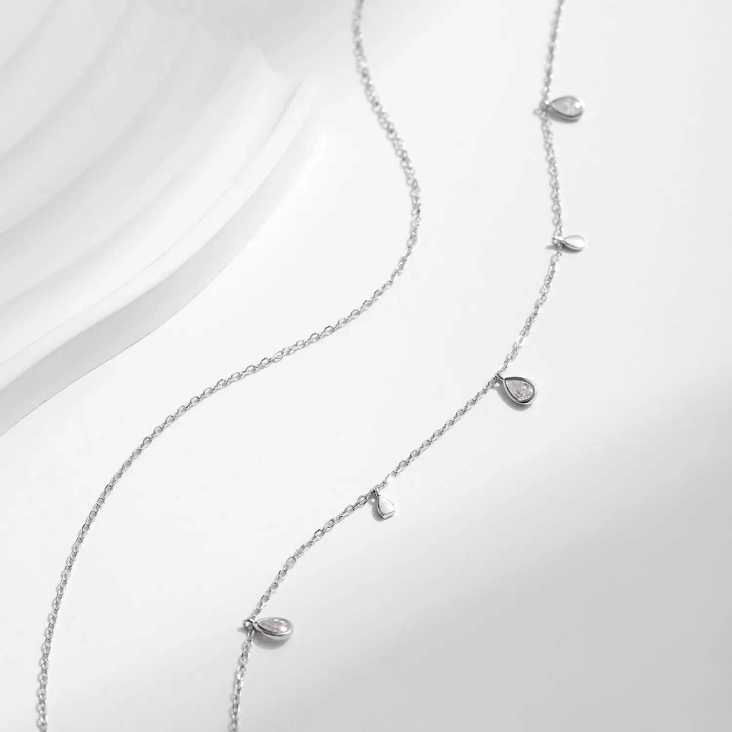 925 Sterling Silver Moissanite Layered Teardrop Charm Necklace 110300012 - image2