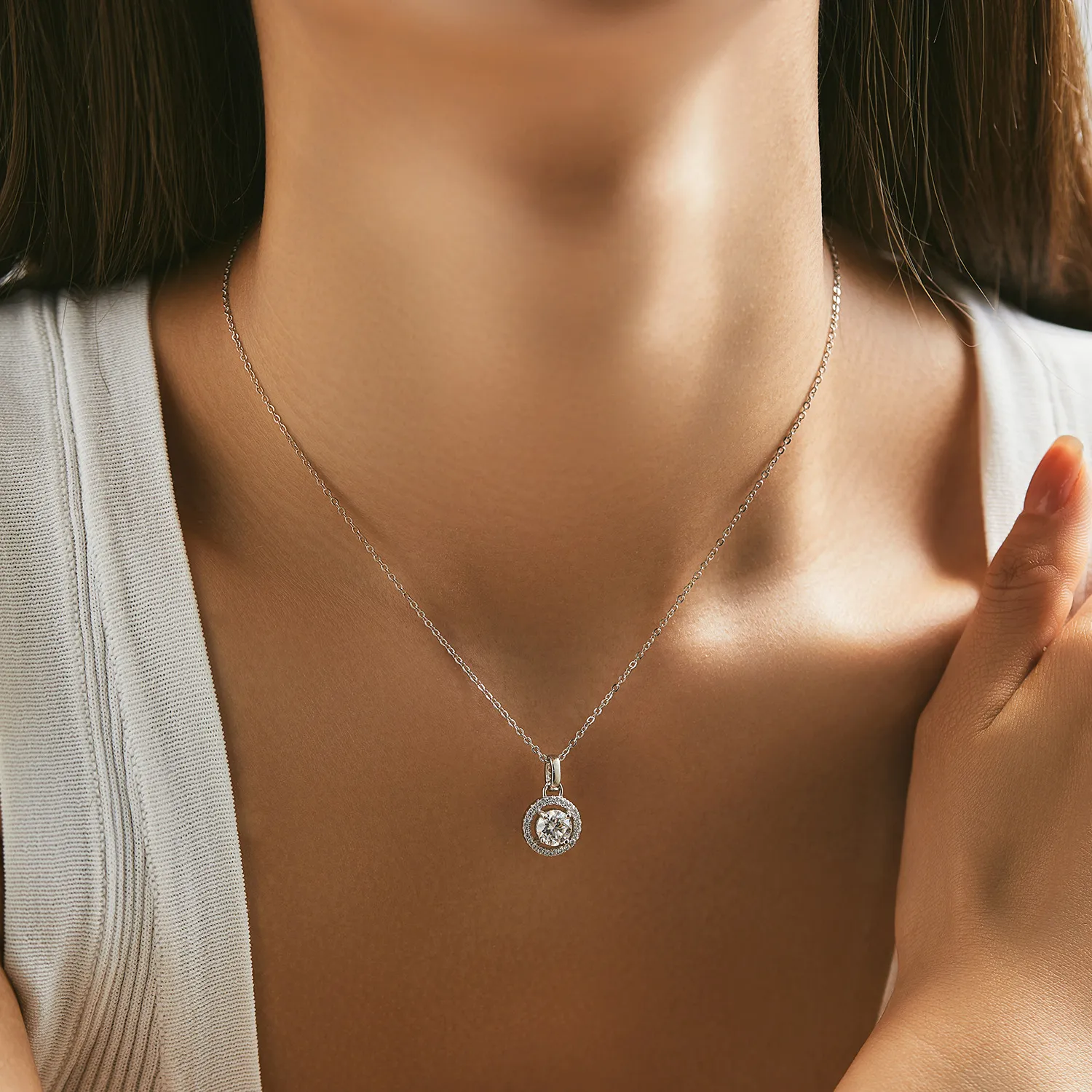 925 Sterling Silver 1Ct Moissanite Pendant Necklace 110300014 - image1