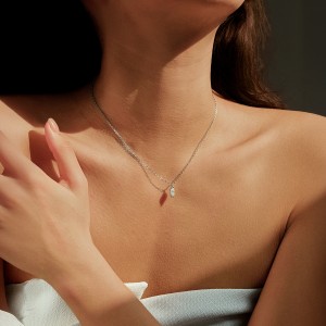 925 Sterling Silver 0.5ct Marquise Solitaire Pendant Necklace 110300017