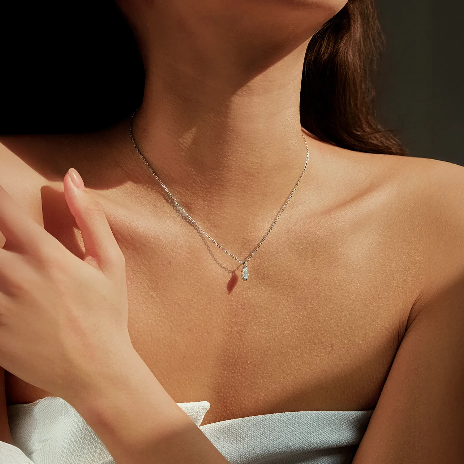 925 Sterling Silver 0.5ct Marquise Solitaire Pendant Necklace 110300017 - image1