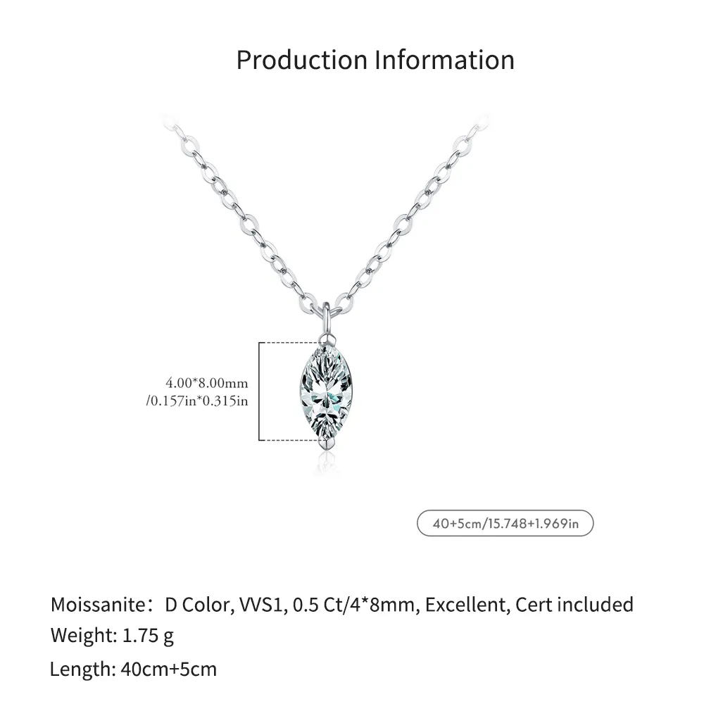 925 Sterling Silver 0.5ct Marquise Solitaire Pendant Necklace 110300017 - image2