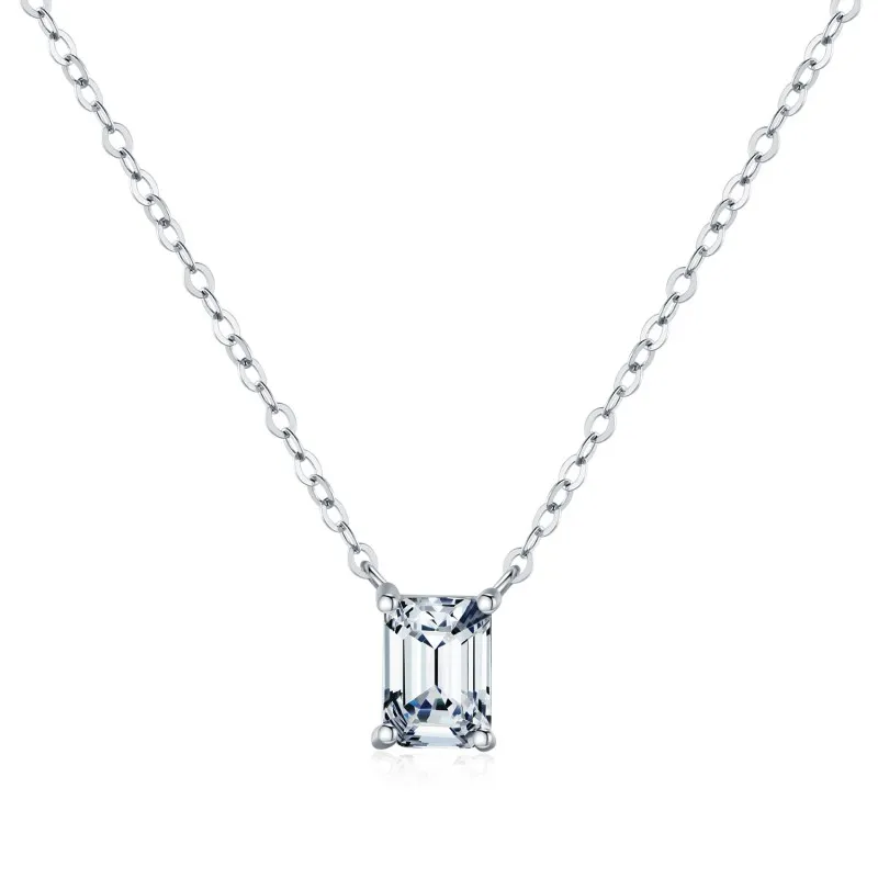 925 Sterling Silver Emerald Cut Moissanite Pendant Necklace 110300018