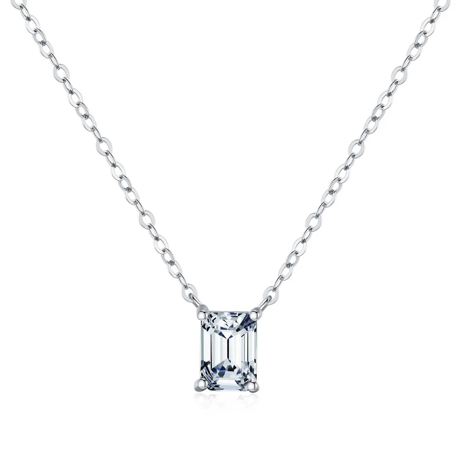 925 Sterling Silver Emerald Cut Moissanite Pendant Necklace 110300018