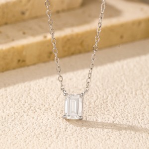 925 Sterling Silver Emerald Cut Moissanite Pendant Necklace 110300018