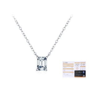 925 Sterling Silver Emerald Cut Moissanite Pendant Necklace 110300018
