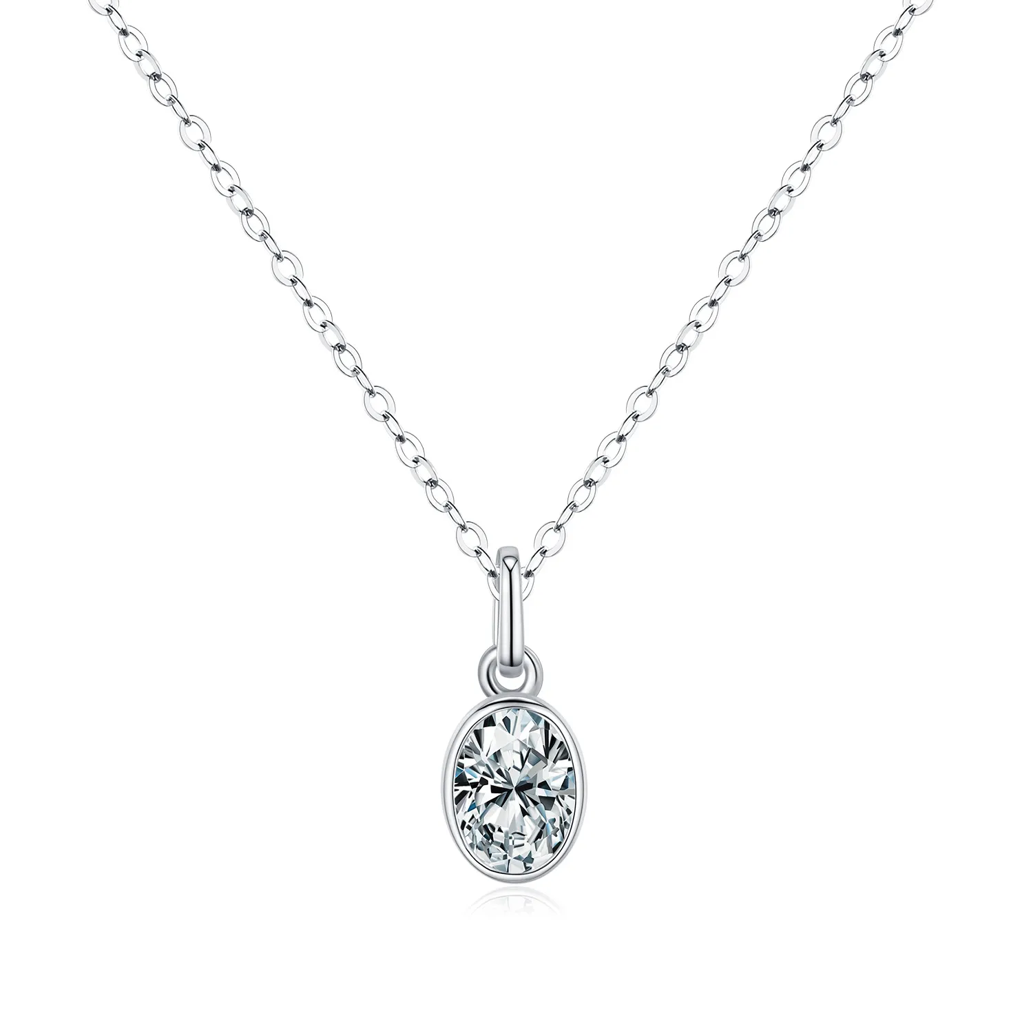 925 Sterling Silver 1Ct Oval Bezel Pendant Necklace 110300019