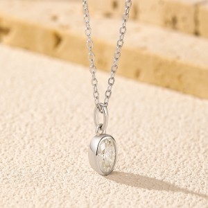 925 Sterling Silver 1Ct Oval Bezel Pendant Necklace 110300019