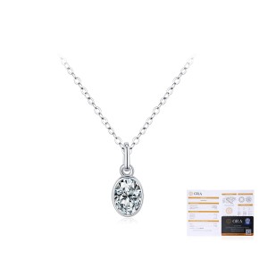 925 Sterling Silver 1Ct Oval Bezel Pendant Necklace 110300019